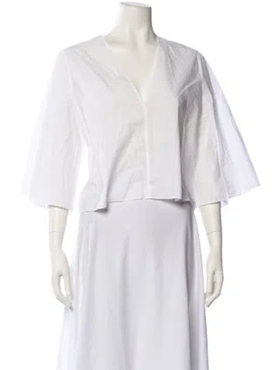 Pre-owned Forte Forte V-neck Three-quarter Sleeve Crop Top In White