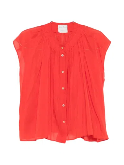 Forte Forte Cotton Silk Shirt Cap Sleeves Pleated In Red