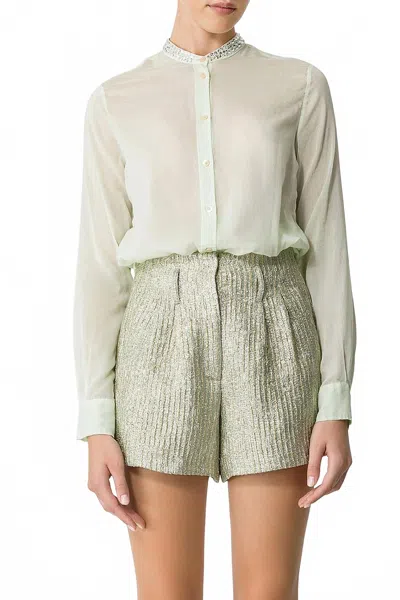 FORTE FORTE VOILE CRYSTAL LONG SLEEVE SHIRT IN MINT