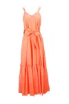 Forte Forte Voluminous Maxi Dress With V-neckline And Self-tie Belt In Orange