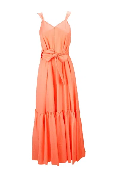 Forte Forte Voluminous Maxi Dress With V-neckline And Self-tie Belt In Orange