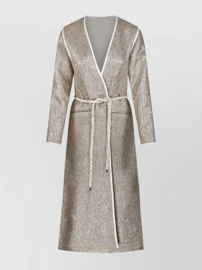 Forte Forte Waist Belted V Neck Metallic Finish Coat