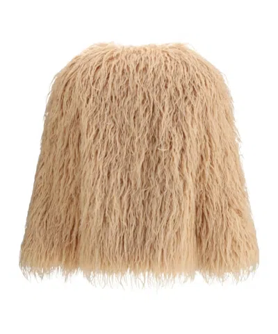 Forte Forte Wave Crewneck Faux-fur Jacket In Brown