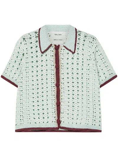 Forte Forte White Cable Luxe Handmade Crochet Cardigan In Green