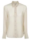 Forte Forte White Cupro Shirt With Pointed Collar And Fabric-covered Buttons In Neutral