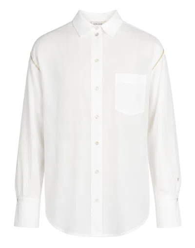 Forte Forte White Gold Beaded Embroidered Cotton Voile Shirt