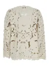 Forte Forte Forte_forte Leather Bomber Jacket With “poetic Orchid” Embroidery Work In White