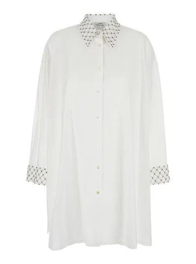 Forte Forte White Maxi Shirt With Pearls Decoration In Cotton Woman In Multicolor