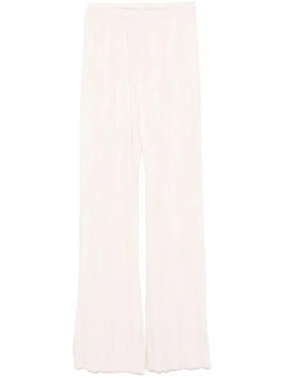 Forte Forte White Pleated Crepe Trousers In Pink