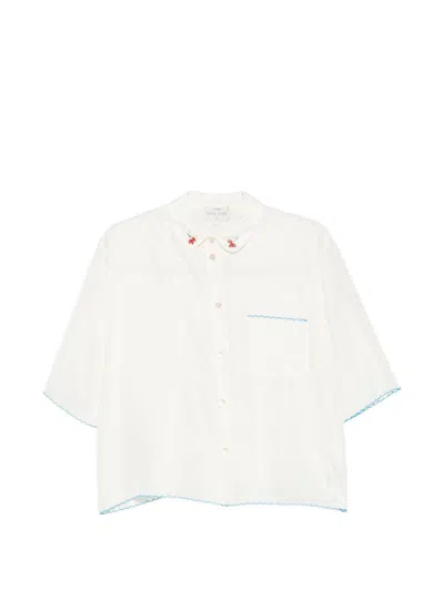 Forte Forte White Short-sleeved Silk Shirt With Colorful Embroidery  In Multi