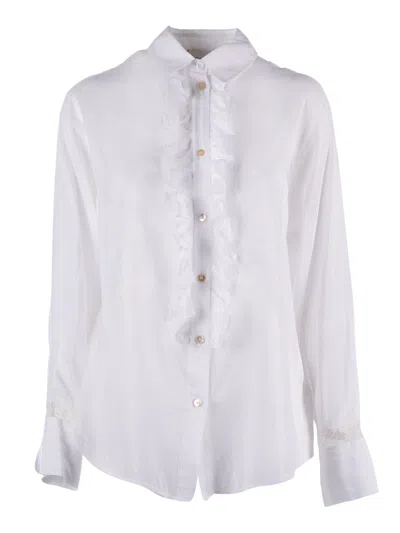Forte Forte White Voile Ruffled Lace Blouse In Multi