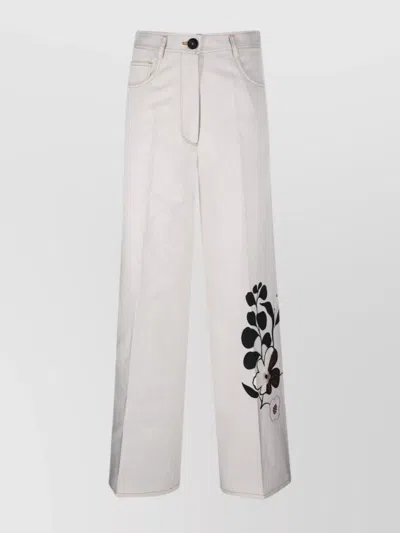 Forte Forte Wide Leg Floral Embroidery Trousers In White