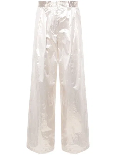 Forte Forte Metallic Straight Trousers In Silver