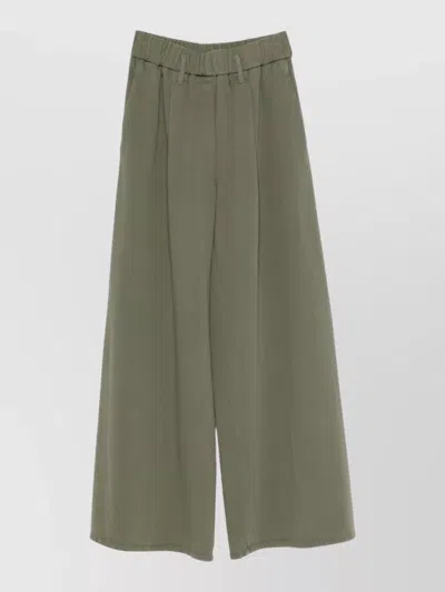 Forte Forte Wide Leg Trousers Front Pleats Belt Loops In Green