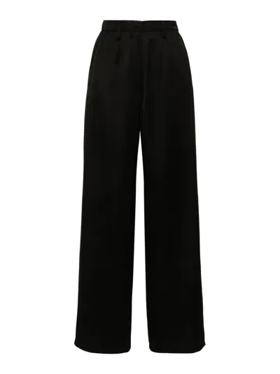 Forte Forte Wide-leg Trousers In Viscose And Wool Faille In Black