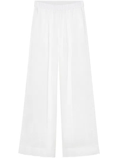 Forte Forte Wide-leg Silk Linen Voile Trousers With Pinstripe Detail In White