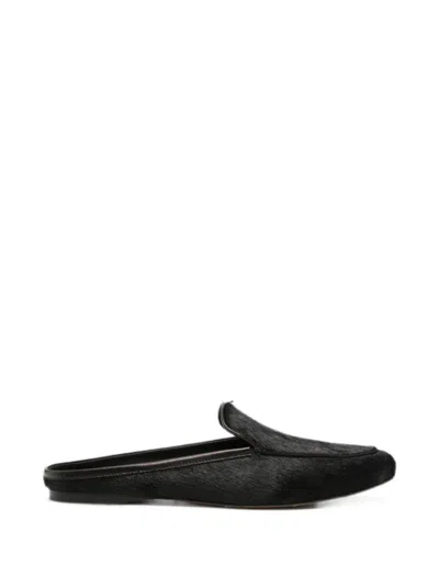 Forte Forte Pony Hair Flat Sole Round Toe Mules In Black