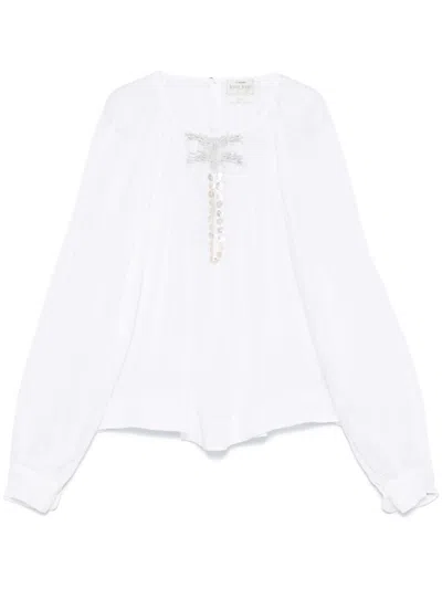 Forte Forte Embellished Blouson Sleeve Top In White