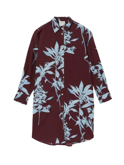 Forte Forte Women's Shirtdress In Poplin With Herbarium Print In Choco In Brown