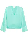 Forte Forte Silk V-necked Blouse In Green