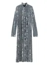 Forte Forte A-line Velvet Midi Dress With Long Sleeves In Gray