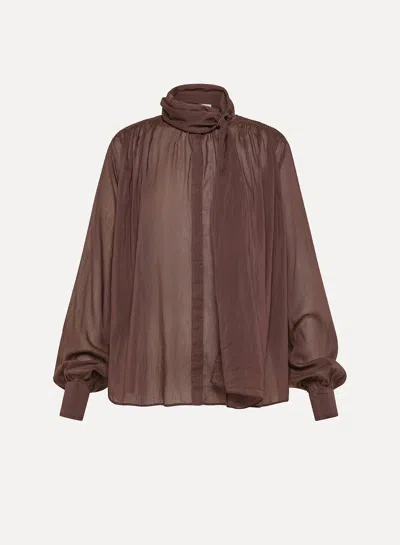 Forte Forte Women's Voile Bow-tie Shirt In Chocolate In Brown