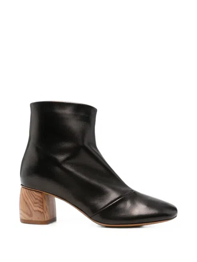 Forte Forte Wood-effect Block-heel Ankle Boots In Black