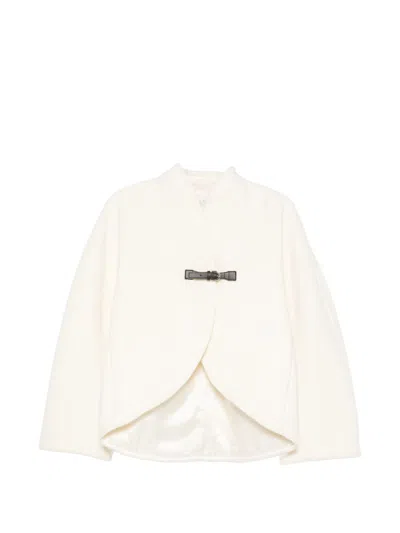 Forte Forte Virgin Wool Cropped High Neck Fitted Jacket In Neutral