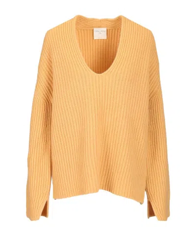 Forte Forte Wool Cashmere Half Cardigan Stitch Sweater In Orange