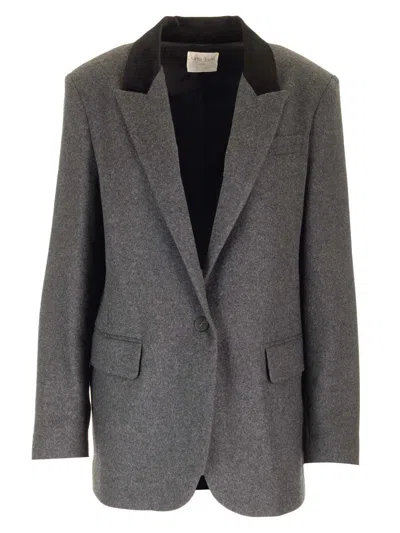 Forte Forte Wool Cloth Jacket Contrasting Velvet Rever In Grey
