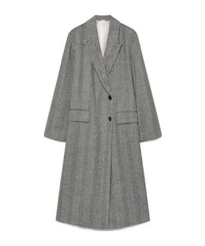 Forte Forte Wool Coat With Chevron Patterning In Gray