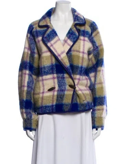 Pre-owned Forte Forte Wool Plaid Print Evening Jacket In Blue
