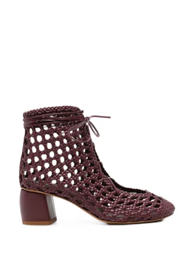 Forte Forte Woven Leather Ankle Boot In Burgundy
