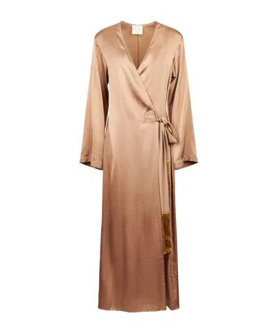 Forte Forte Wrap Dress In Stretch Silk Satin In Brown