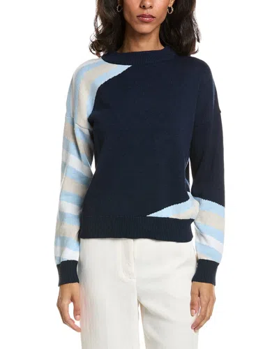 Forte Intarsia Stripe Crewneck Sweater In Blue