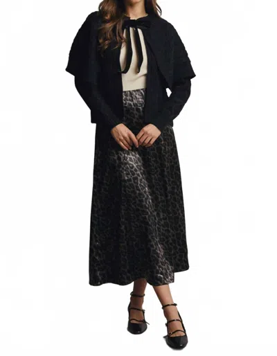 Forte Leopard Print Satin Midi Skirt In Grey