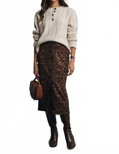 Forte Leopard Stretch Pencil Skirt In Mocha In Animal Print
