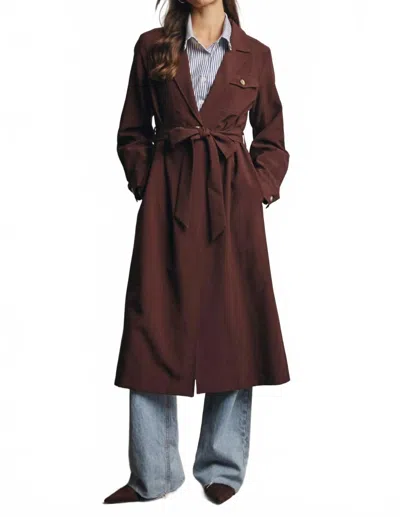 Forte Marlo Longline Trench Coat In Chestnut In Burgundy