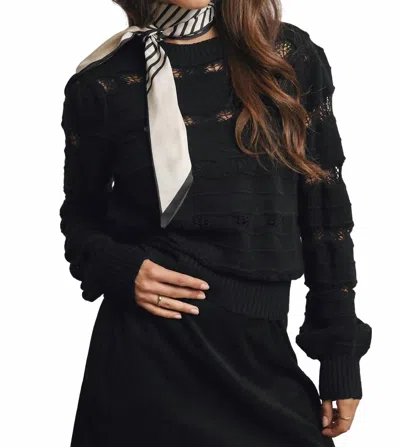 Forte Olivia Pointelle Stripe Knit Pullover In Black In Green