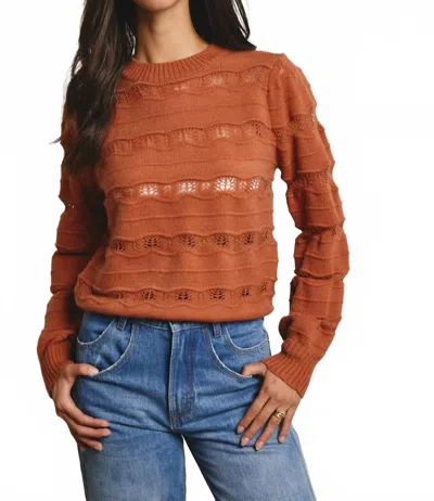Forte Olivia Pointelle Stripe Knit Pullover In Terracotta In Burgundy