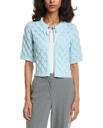 Forte Openwork Gathered Sleeve Cardigan In Blue