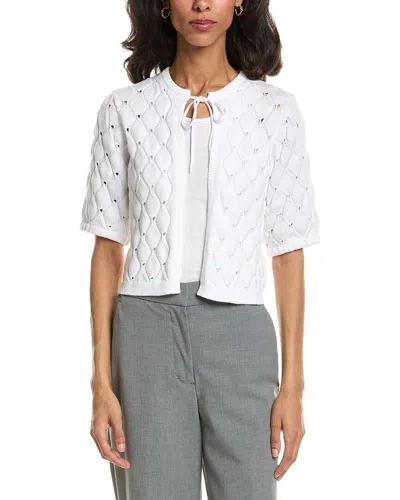 Forte Openwork Gathered Sleeve Cardigan In White