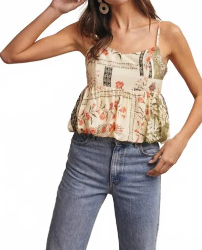 Forte Patchwork Floral Peplum Cami Top In Beige In Neutral
