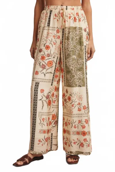 Forte Patchwork Floral Wide-leg Pants In Beige In Multi