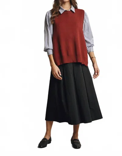 Forte Pleated A-line Midi Skirt In Black