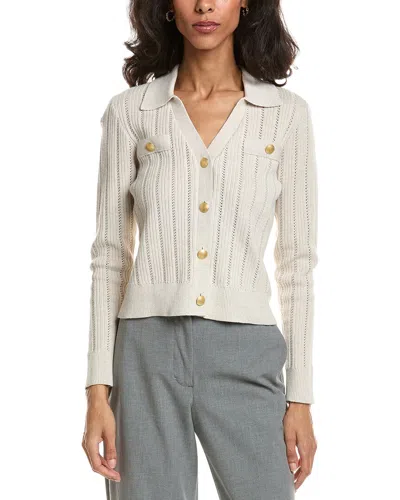 Forte Rib Button Front Polo Sweater In Brown