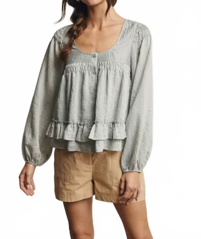 Forte Ruffle Hem Peasant Blouse In Sage In Gray