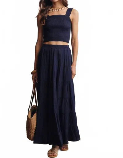 Forte Smocked Crop Top & Tiered Maxi Skirt Set In Blue