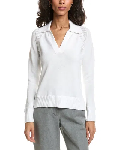 Forte Split Neck Polo Sweater In White