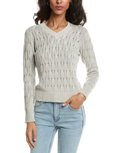 Forte Stonewash Cable V-neck Sweater In Brown